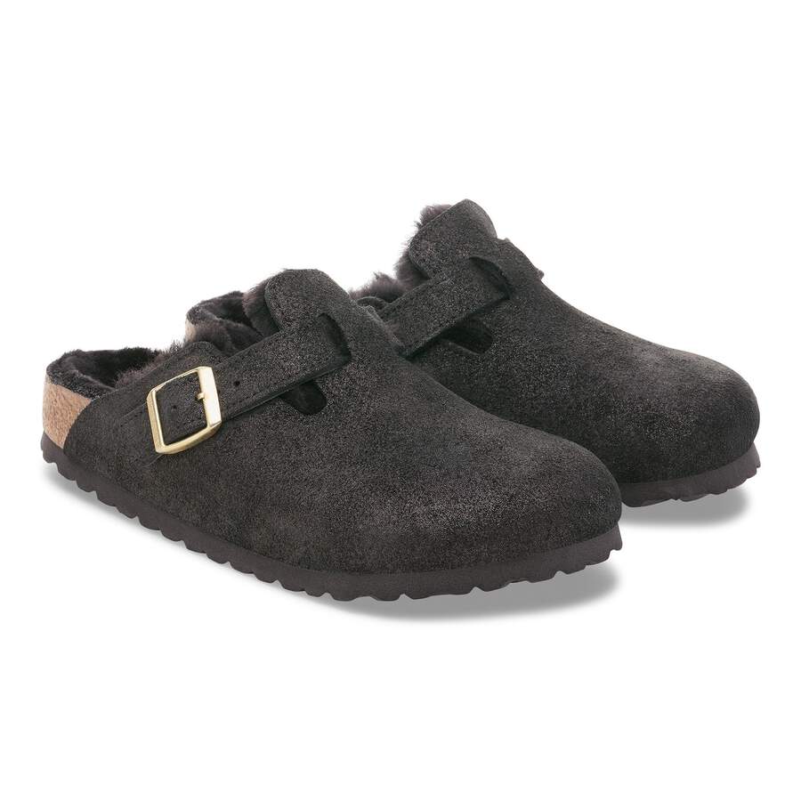 Boston Shearling Suede Leather/Fur - Black Suede Shimemring