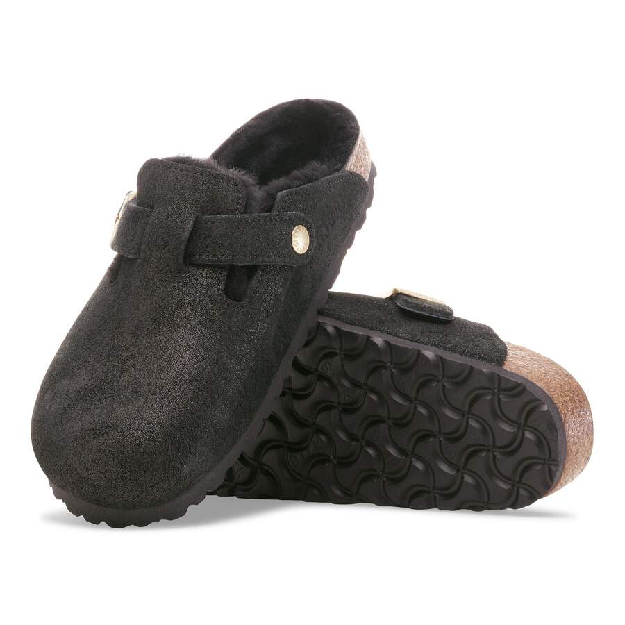 Boston Shearling Suede Leather/Fur - Black Suede Shimemring