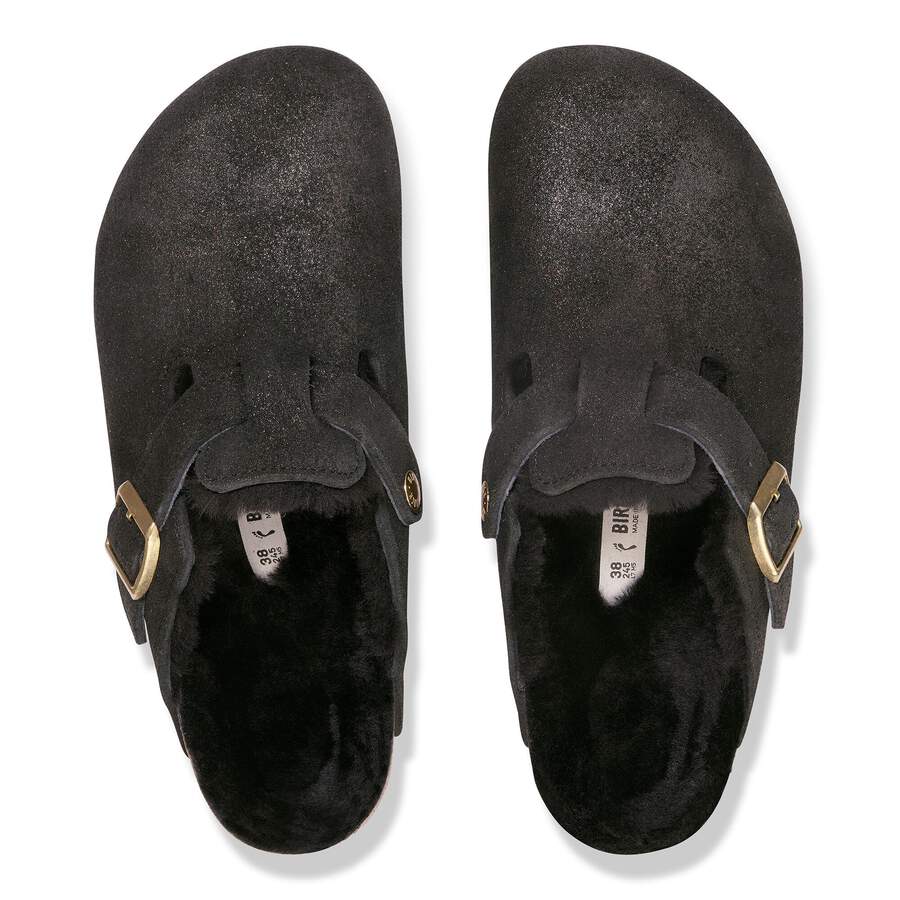Boston Shearling Suede Leather/Fur - Black Suede Shimemring