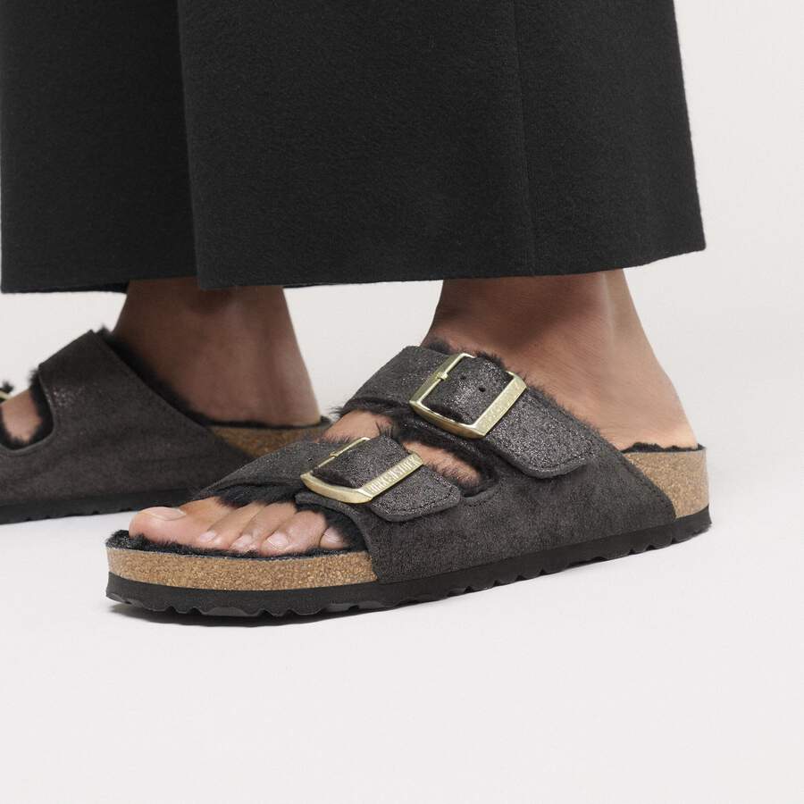 Arizona Shearling Suede Leather/Fur - Black Suede Shimemring
