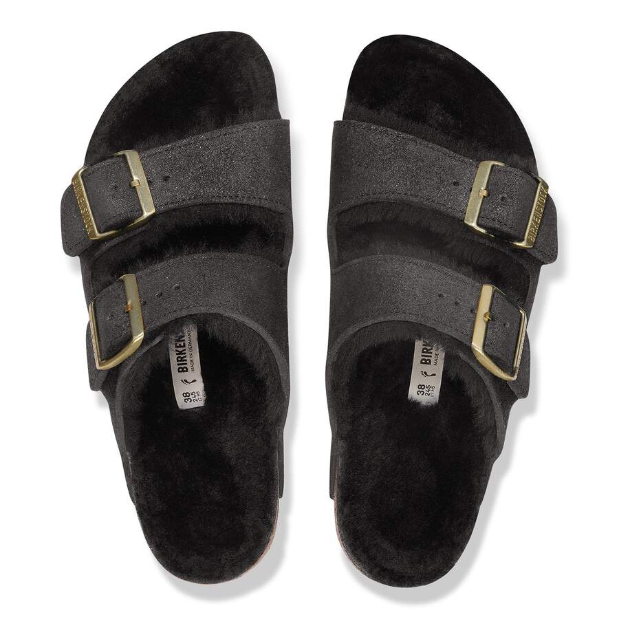 Arizona Shearling Suede Leather/Fur - Black Suede Shimemring