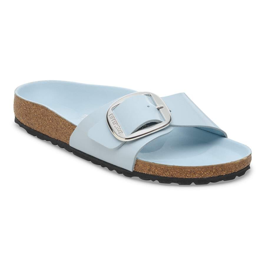 Madrid Big Buckle Natural Leather Patent - High Shine Baby Blue