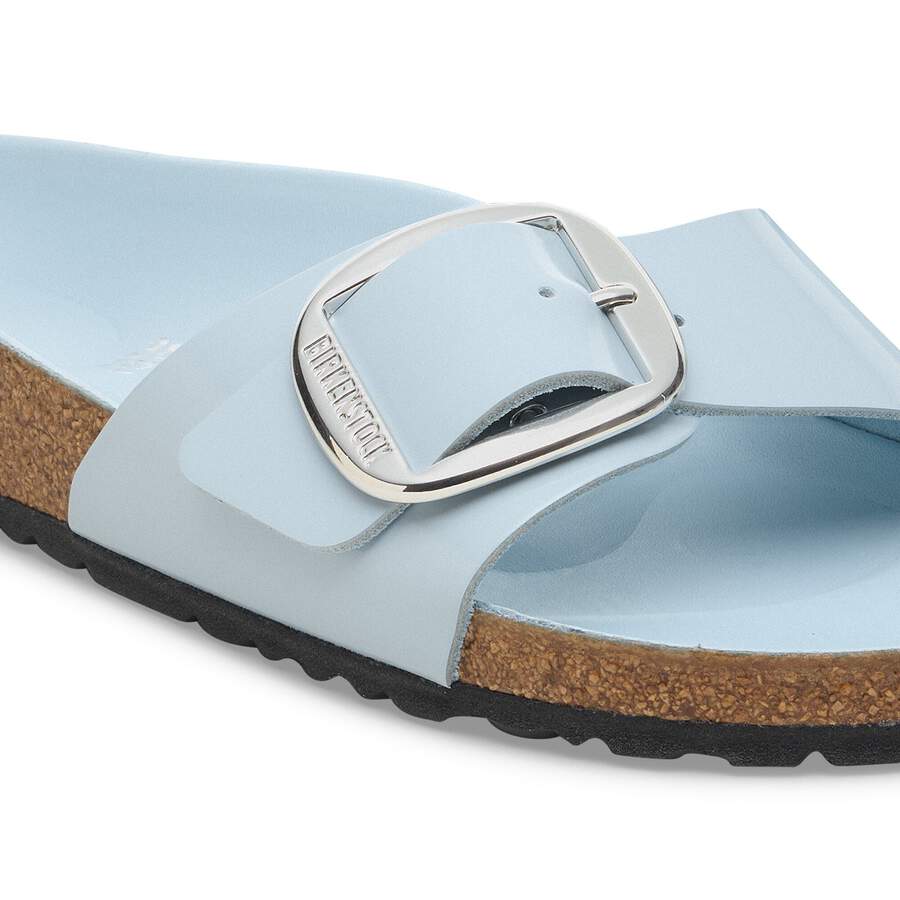 Madrid Big Buckle Natural Leather Patent - High Shine Baby Blue