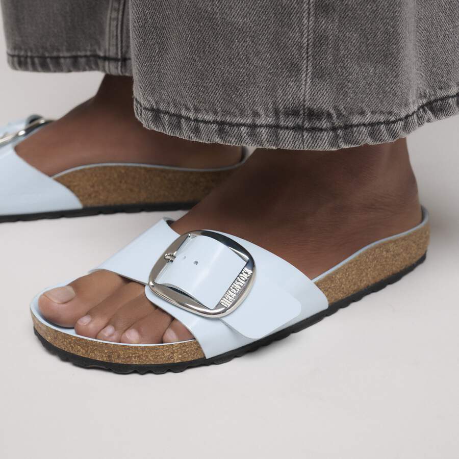 Madrid Big Buckle Natural Leather Patent - High Shine Baby Blue