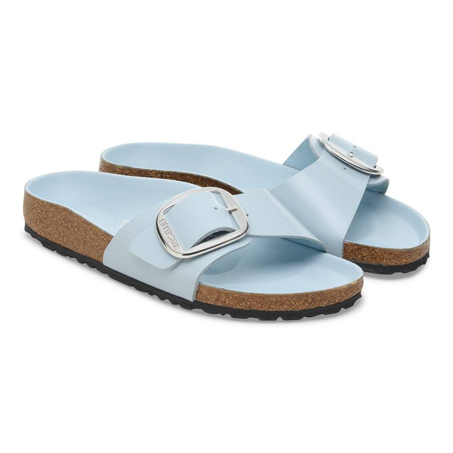 Madrid Big Buckle Natural Leather Patent - High Shine Baby Blue