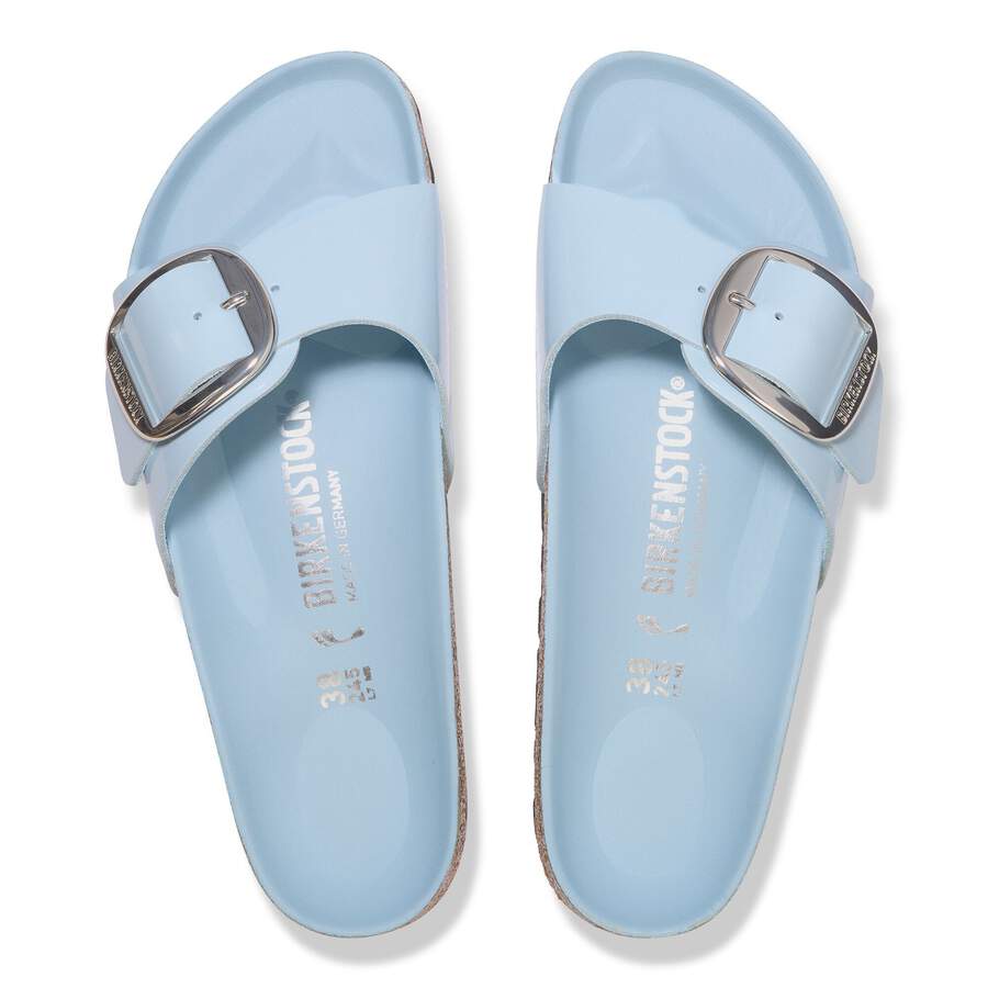 Madrid Big Buckle Natural Leather Patent - High Shine Baby Blue