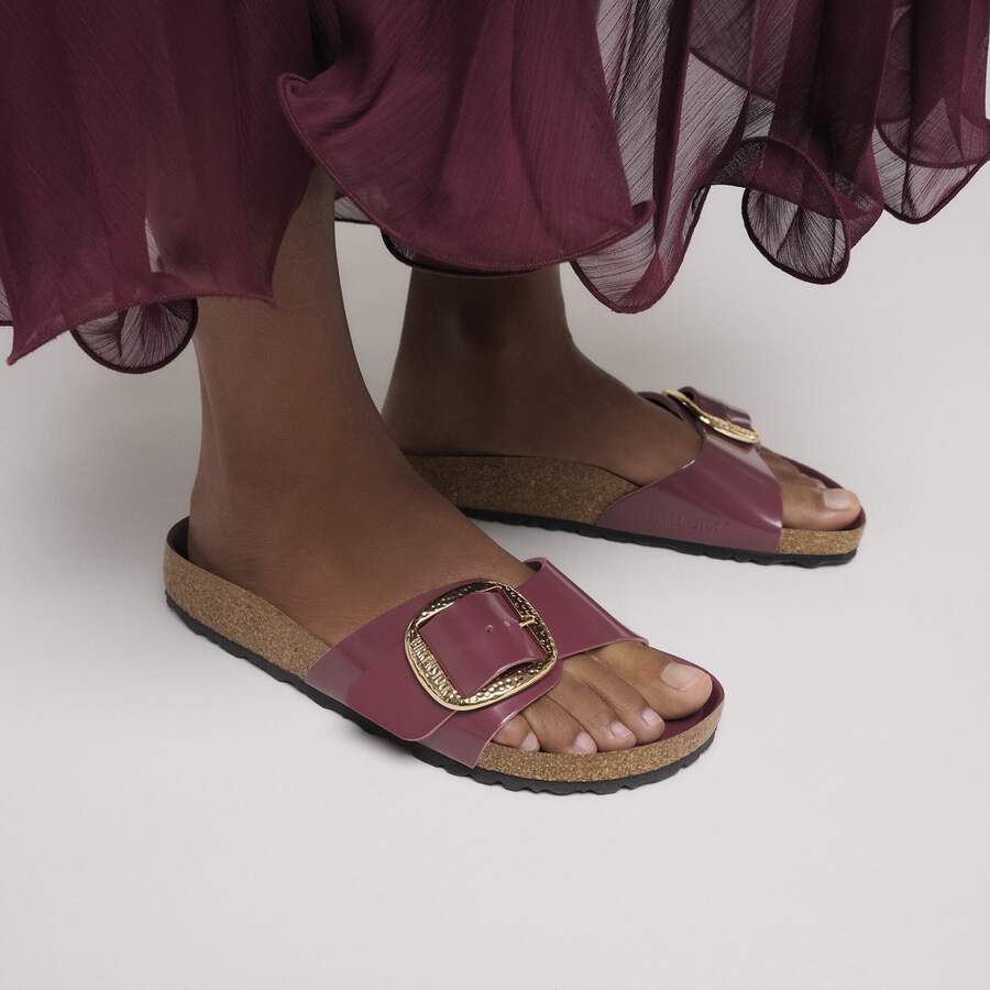 Madrid Big Buckle Natural Leather Patent - Zinfandel High Shine