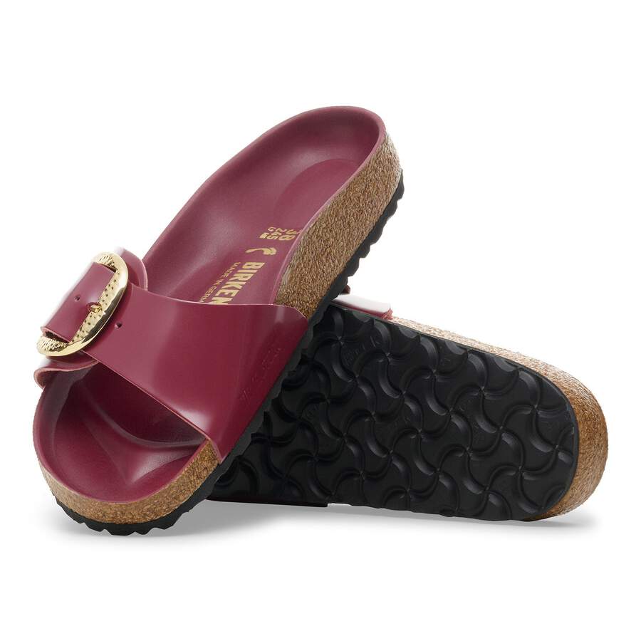 Madrid Big Buckle Natural Leather Patent - Zinfandel High Shine