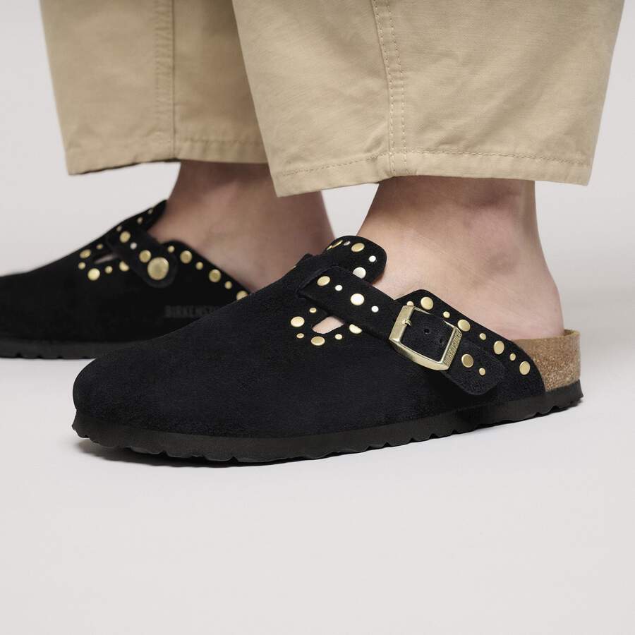 Boston Rivet Suede Leather - Black