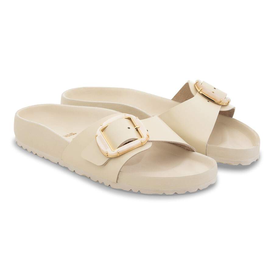 Madrid Big Buckle Pearl Natural Leather Patent - High Shine Ecru