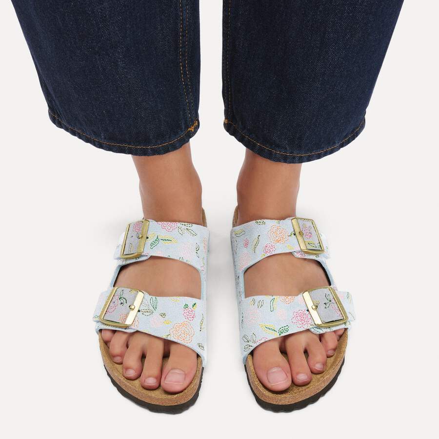 Arizona Suede Leather - Baby Blue Flower Print