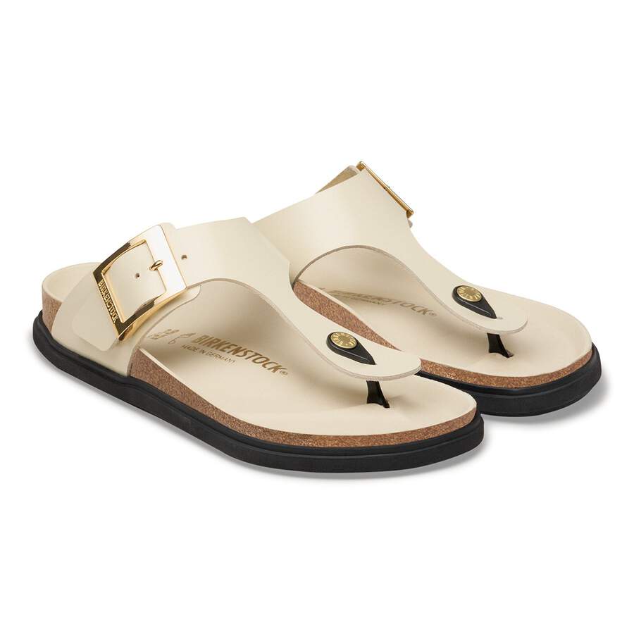 Gizeh Droplet Buckle Natural Leather Patent - High Shine Ecru
