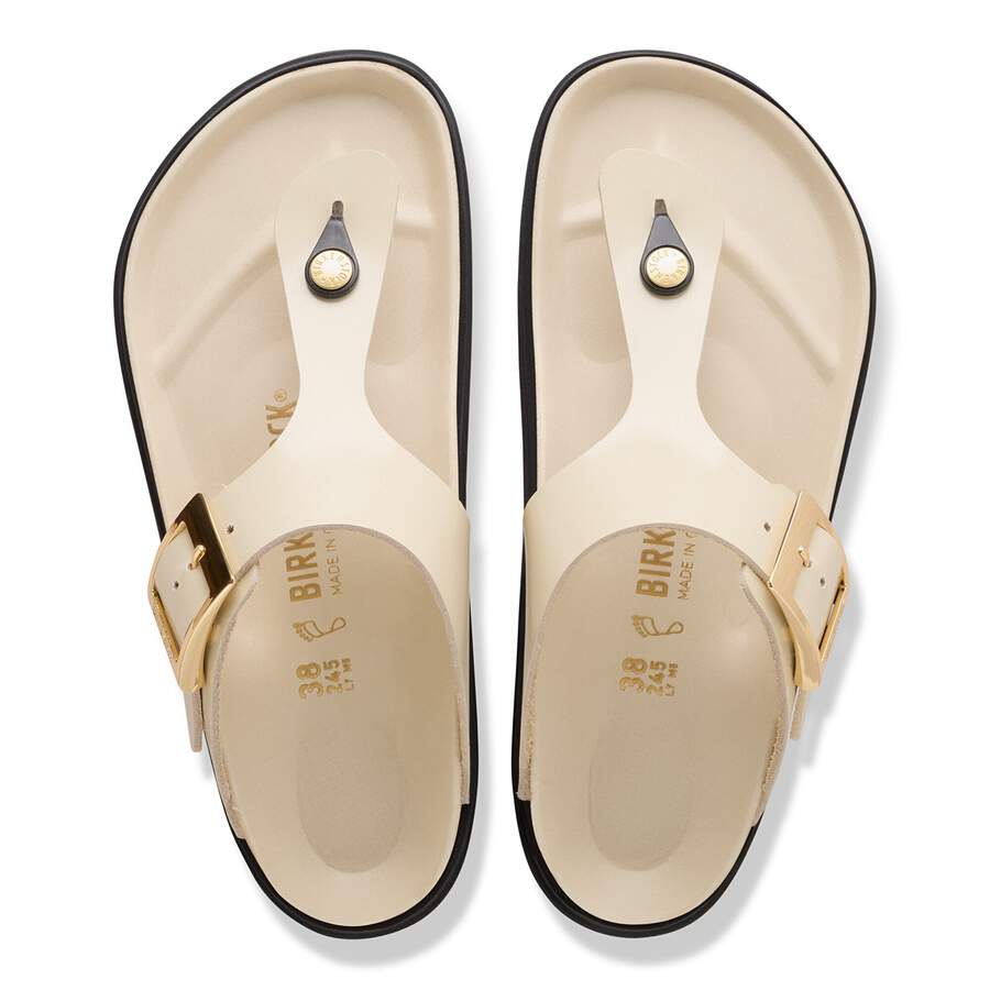 Gizeh Droplet Buckle Natural Leather Patent - High Shine Ecru