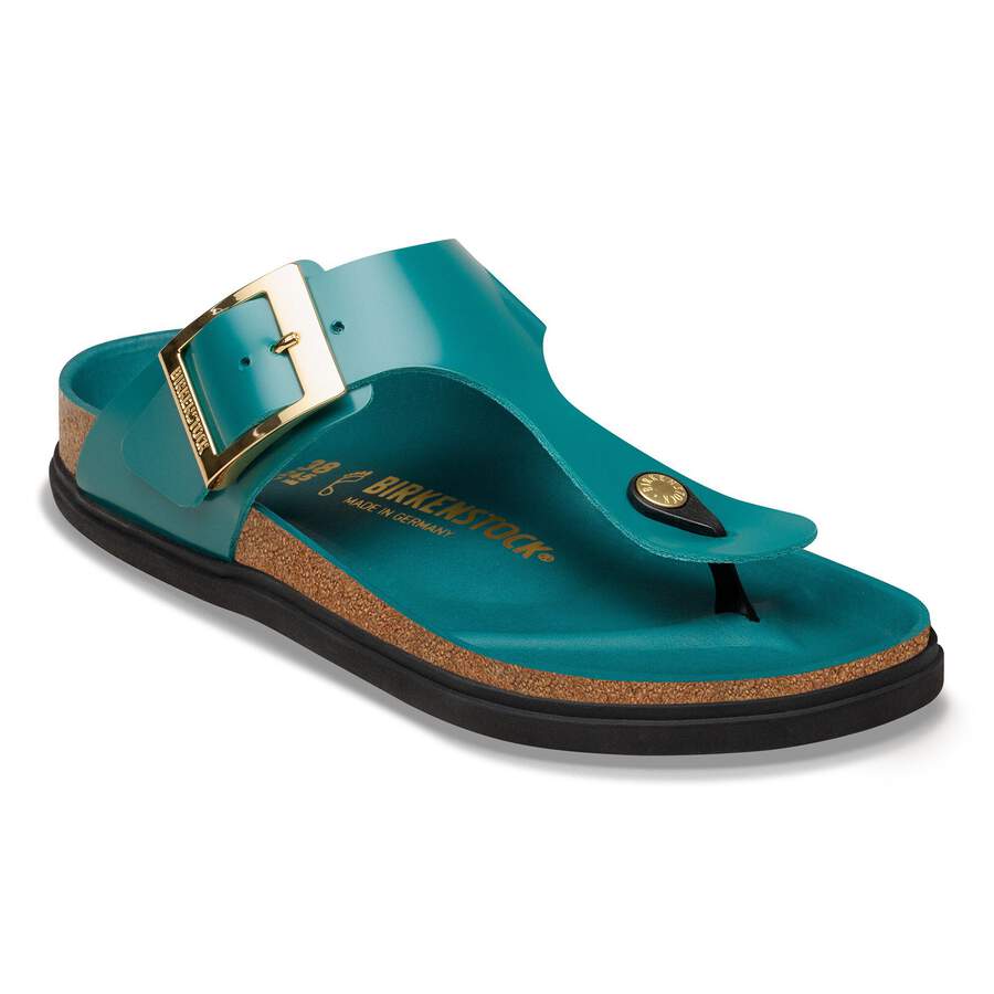 Gizeh Droplet Buckle Natural Leather Patent - High-Shine Dark Teal