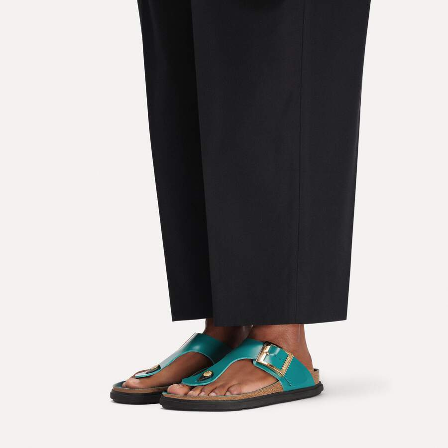 Gizeh Droplet Buckle Natural Leather Patent - High-Shine Dark Teal