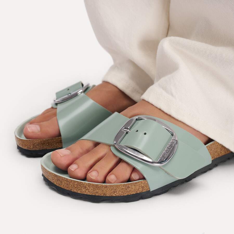 Madrid Big Buckle Natural Leather Patent - High-Shine Pure Sage
