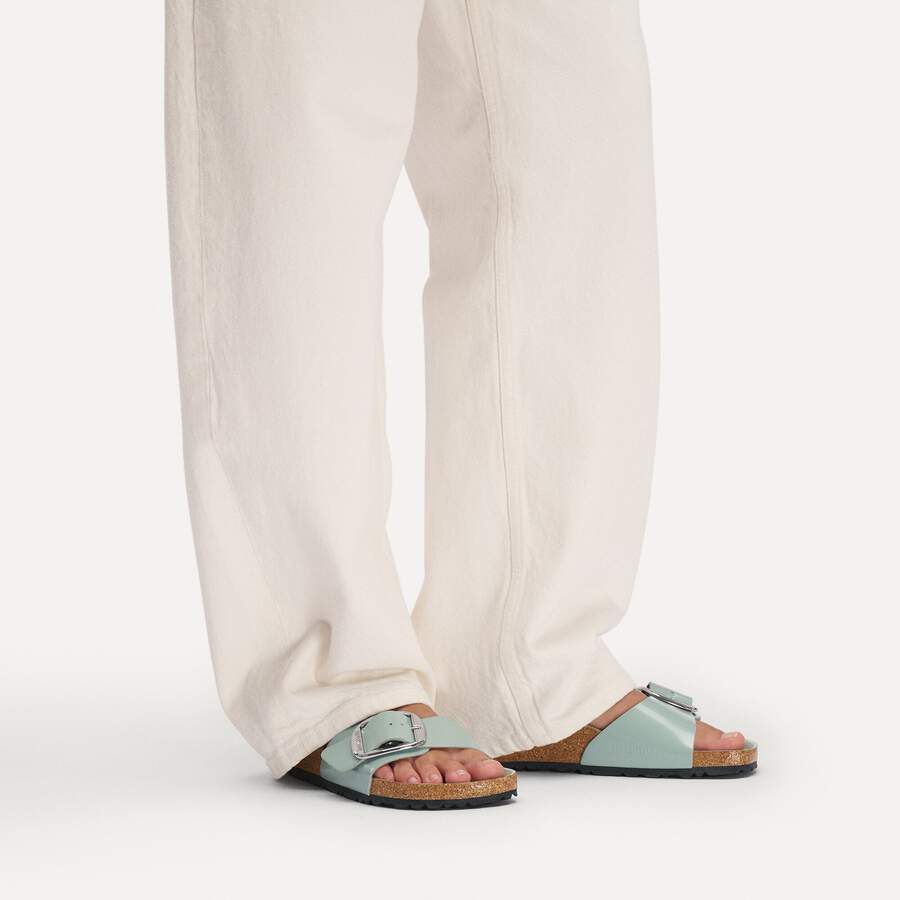 Madrid Big Buckle Natural Leather Patent - High-Shine Pure Sage
