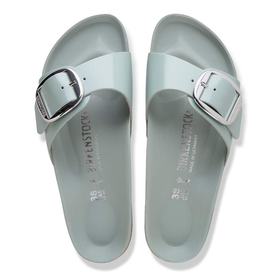 Madrid Big Buckle Natural Leather Patent - High-Shine Pure Sage