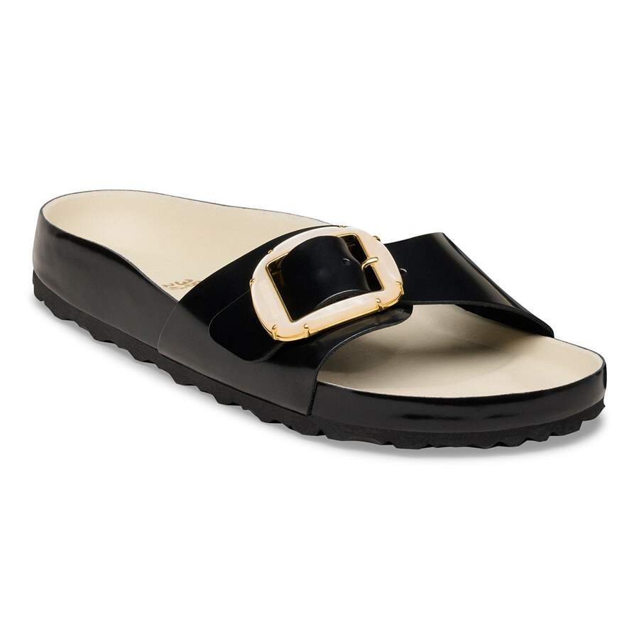 Madrid Big Buckle Pearl Natural Leather Patent - High-Shine Black/Ecru