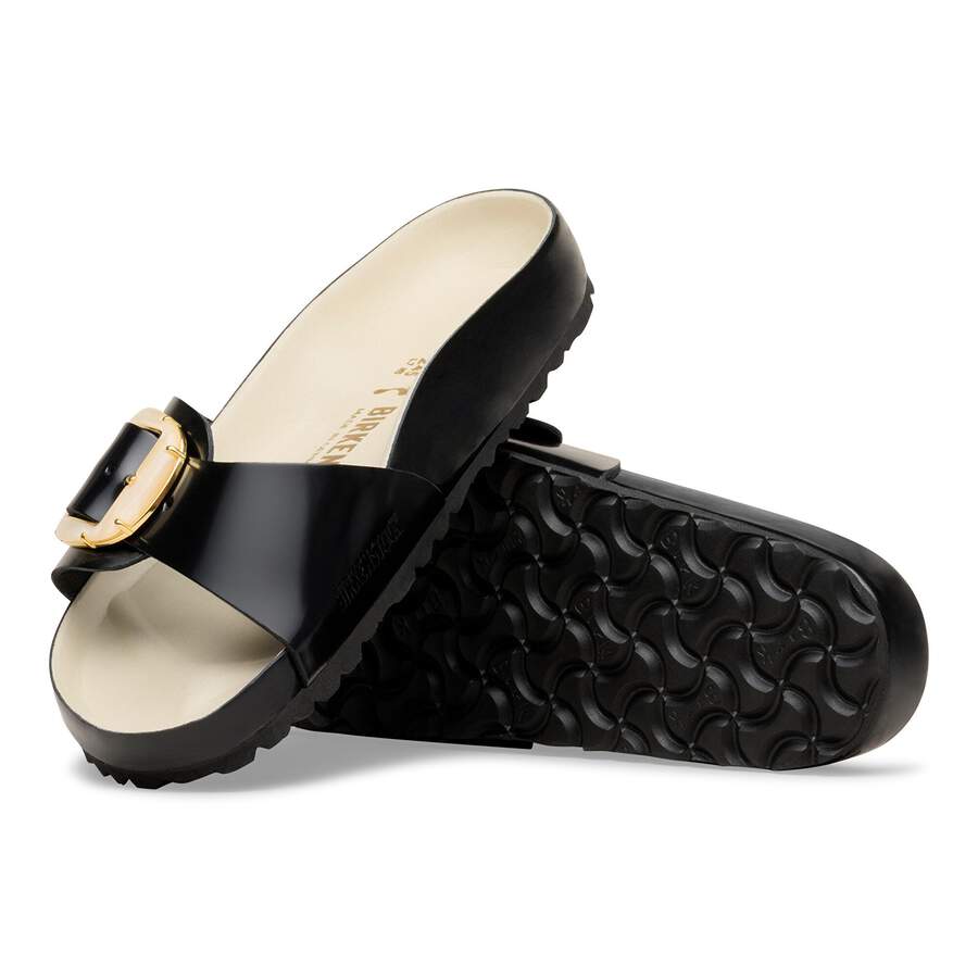 Madrid Big Buckle Pearl Natural Leather Patent - High-Shine Black/Ecru