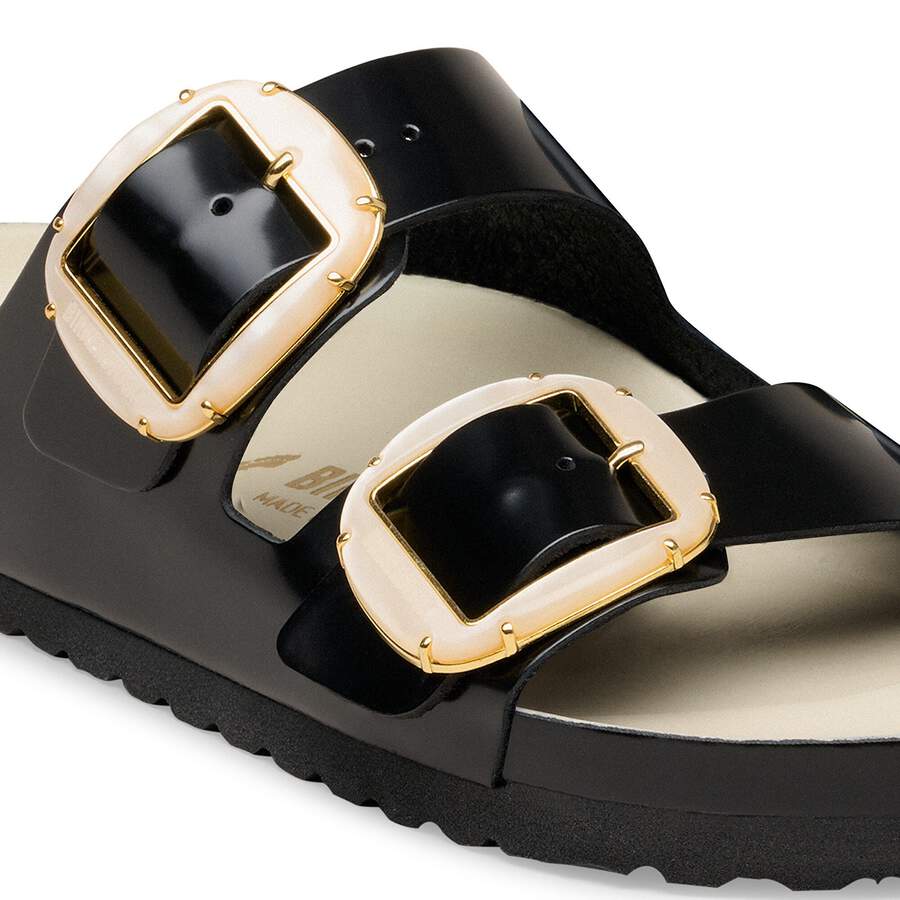 Arizona Big Buckle Natural Leather Patent - High-Shine Black/Ecru