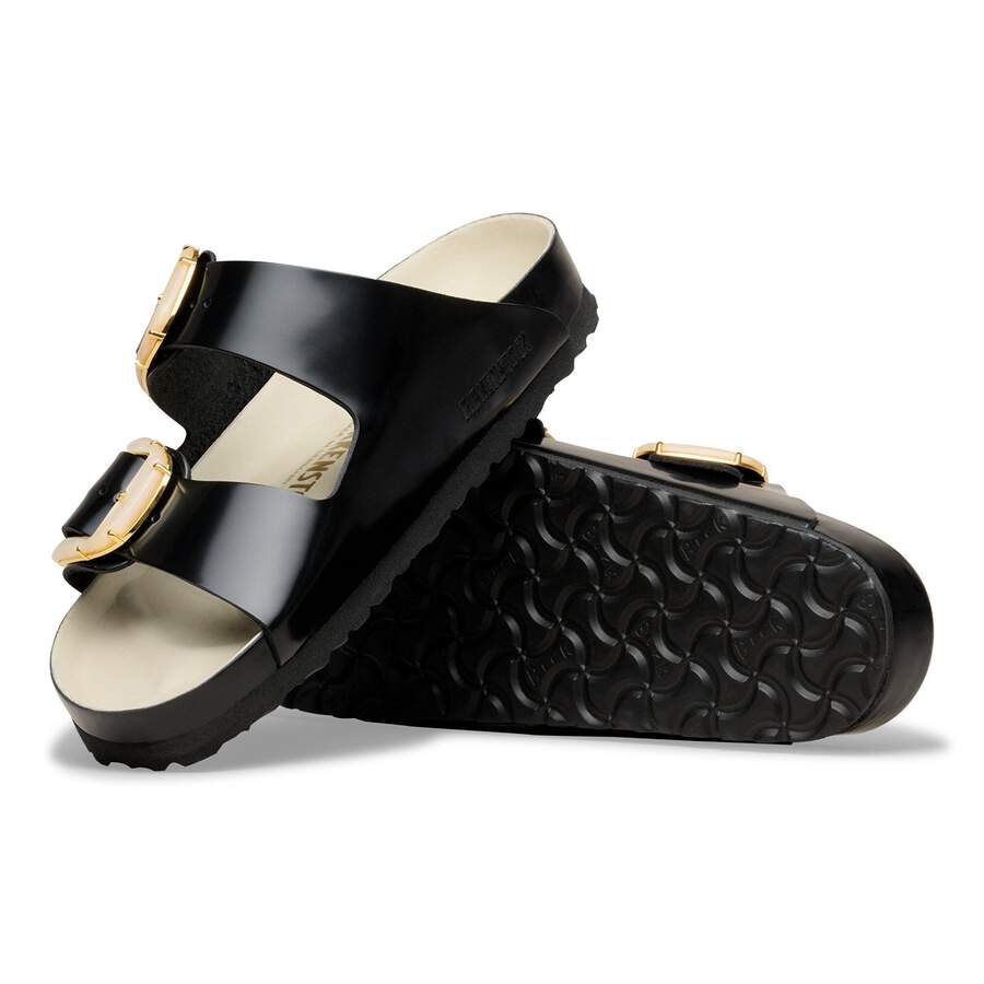 Arizona Big Buckle Natural Leather Patent - High-Shine Black/Ecru