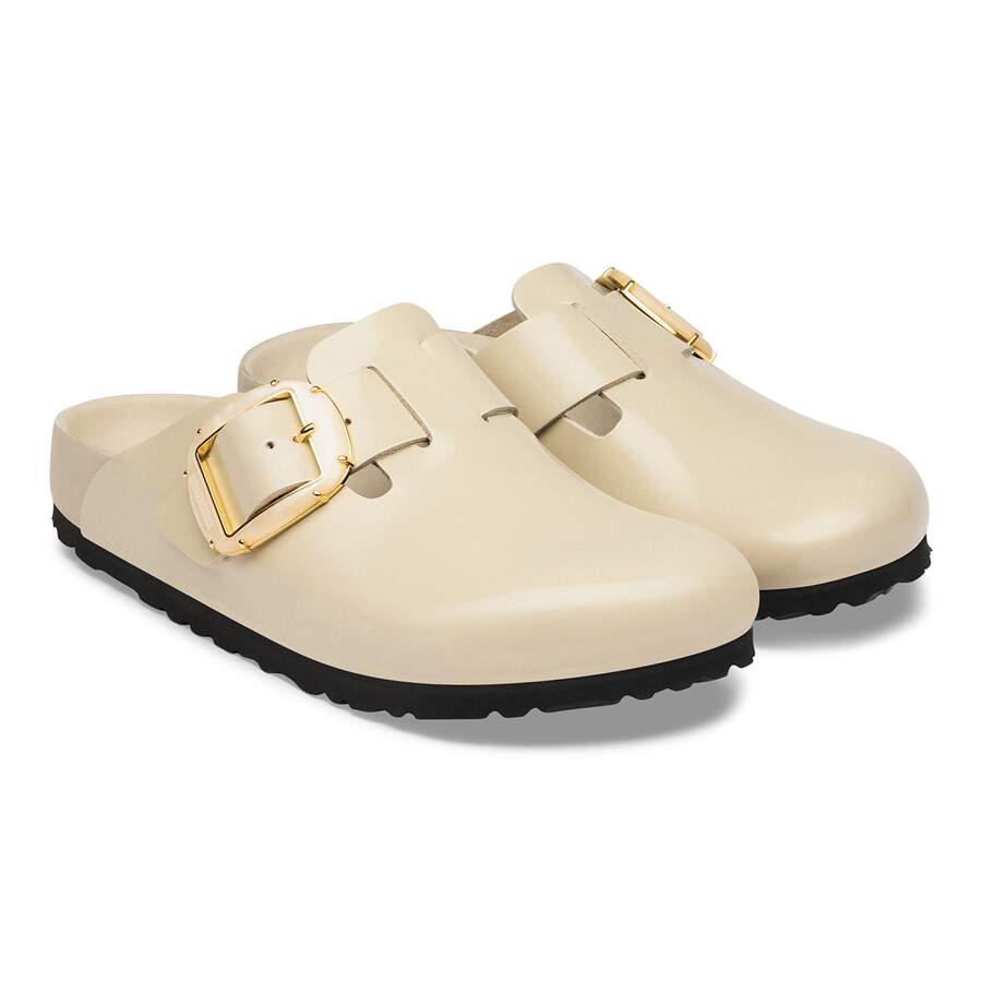 Boston Big Buckle Natural Leather Patent - High-Shine Oyster