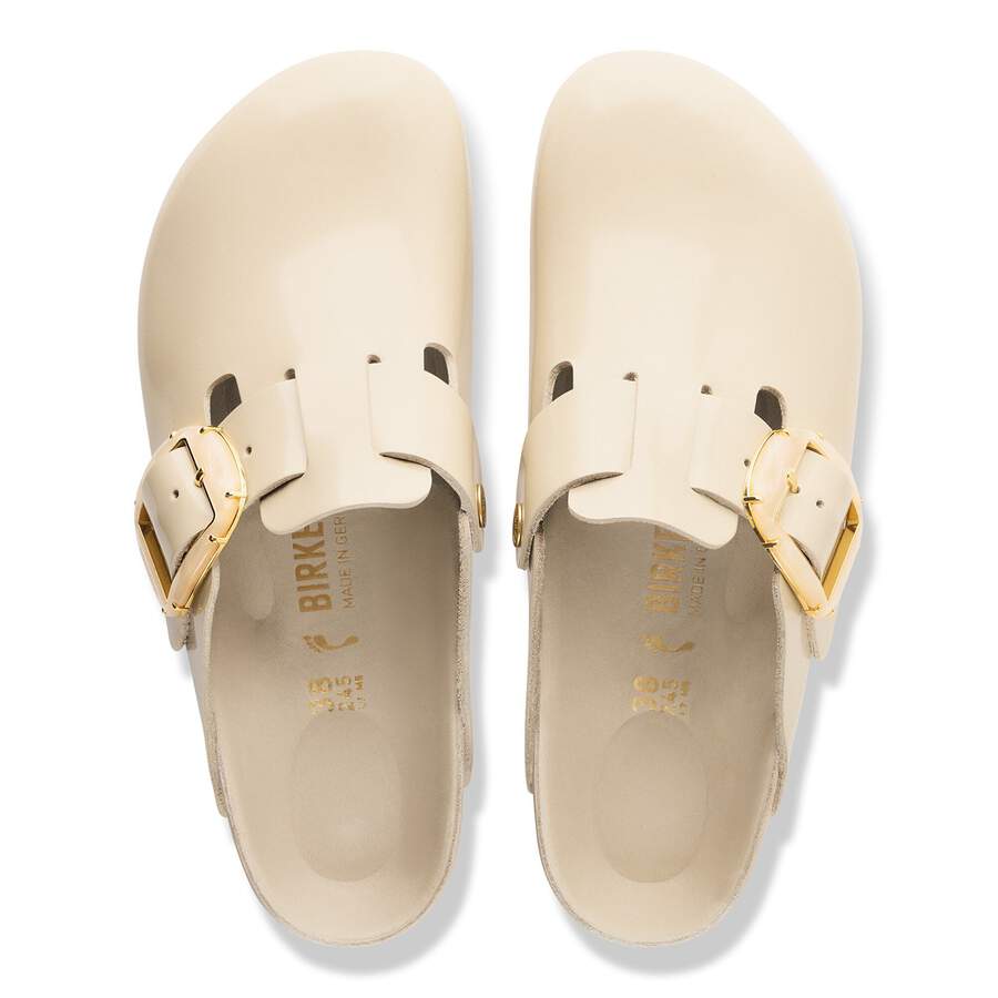 Boston Big Buckle Natural Leather Patent - High-Shine Oyster
