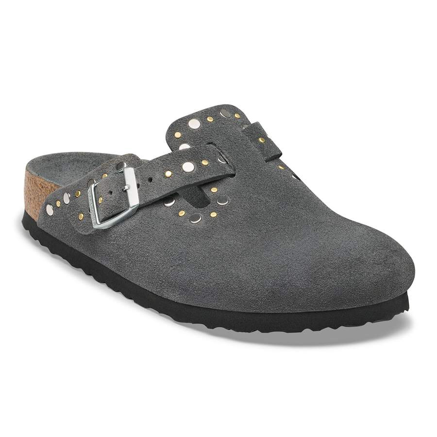 Boston Rivet Suede Leather - Charcoal Tonal