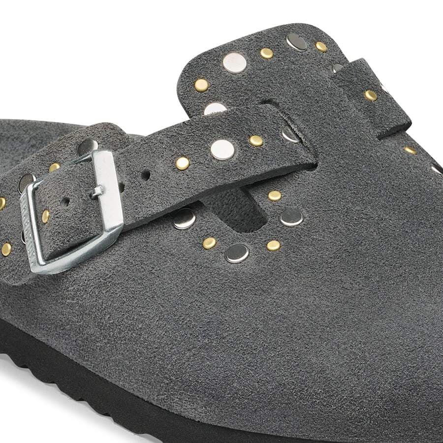 Boston Rivet Suede Leather - Charcoal Tonal