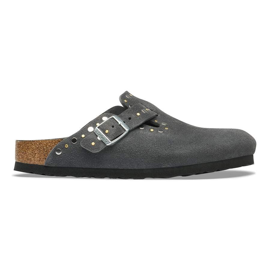 Boston Rivet Suede Leather - Charcoal Tonal