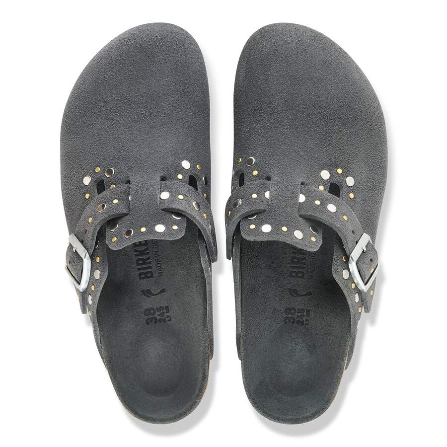 Boston Rivet Suede Leather - Charcoal Tonal