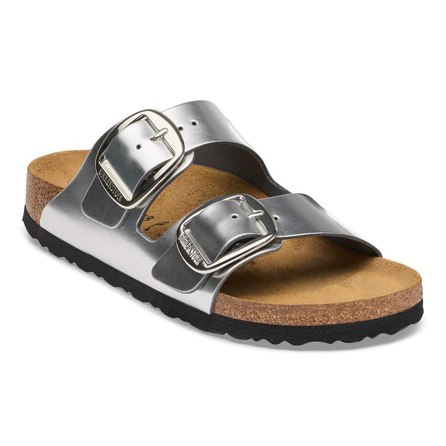 Arizona Big Buckle Natural Leather - Metallic Silver