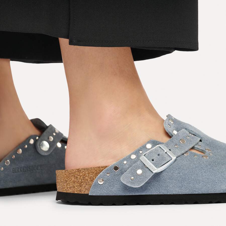 Boston Rivet Suede Leather - Stone Blue